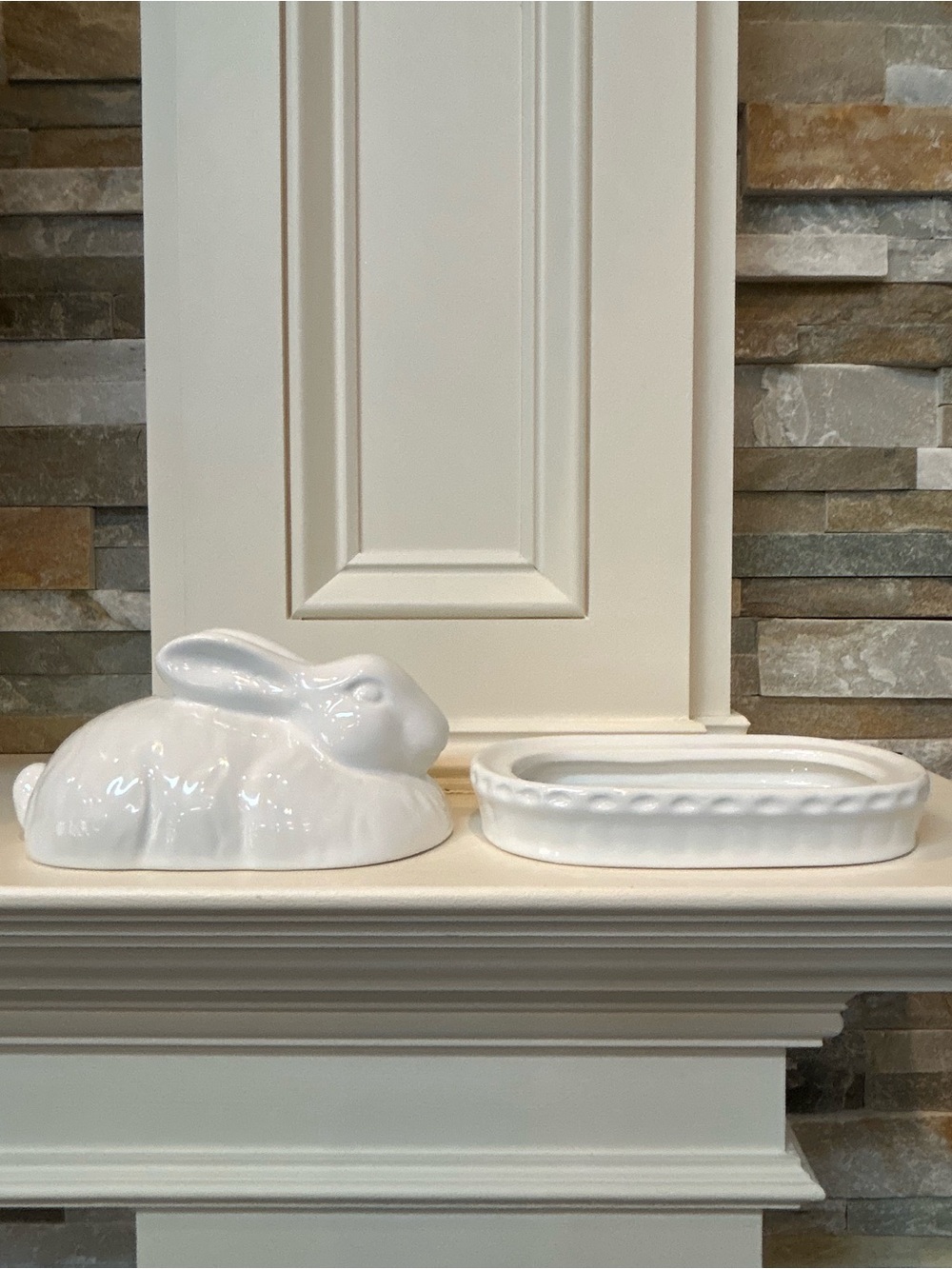Ashland White Ceramic Bunny Butter Dish - Picture 9 of 16